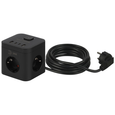 Розеточные блоки, удлинители  CUBE-3es-1,5m-4USB-B
