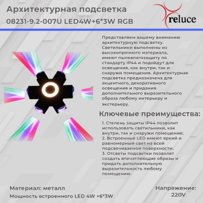 Архитектурная подсветка  08231-9.2-007U LED4W+6*3W RGB BK