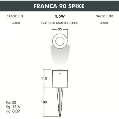 Грунтовый светильник Franca 90 3A7.001.000.WXU1L